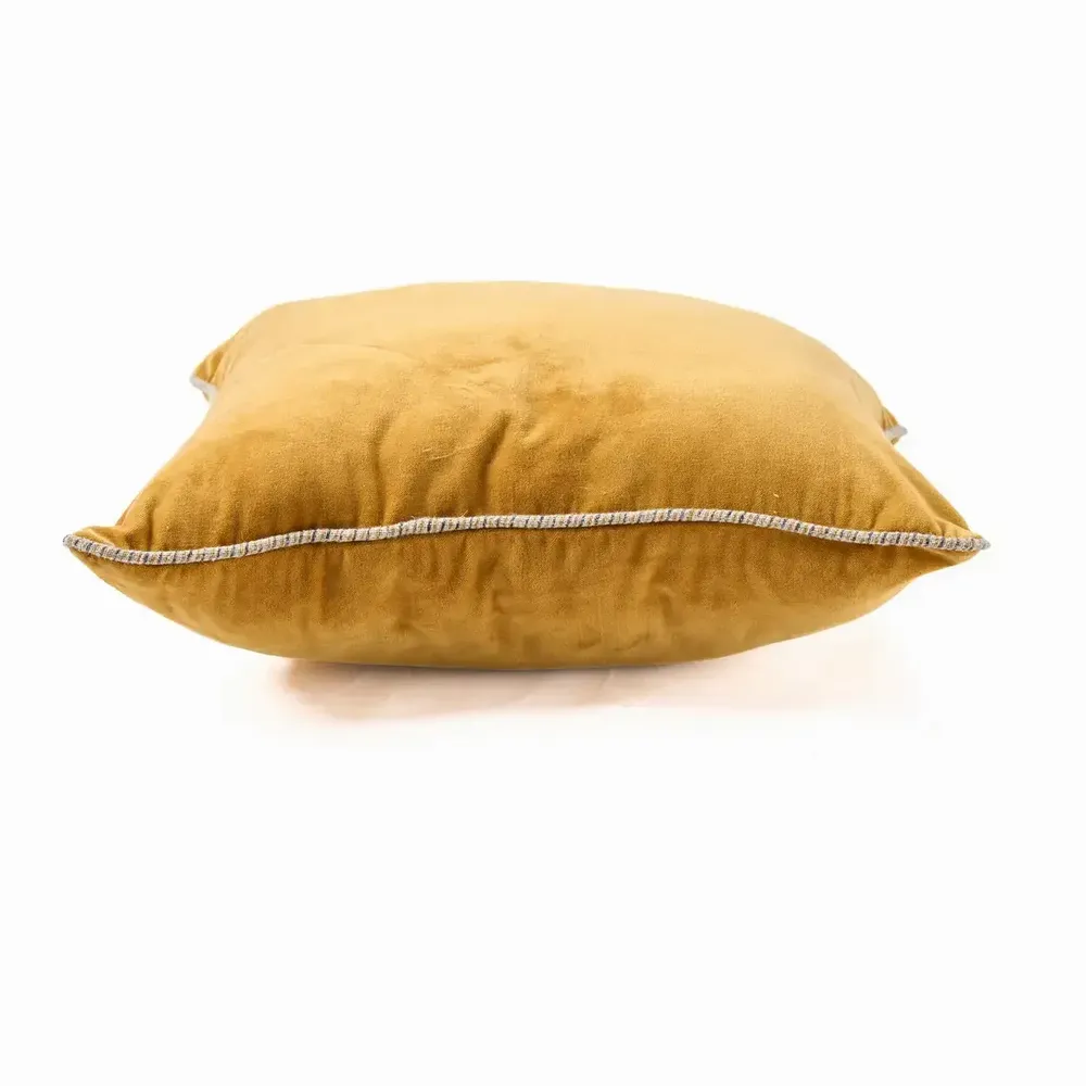 Fabric cushions - The Velvet Crush Cushion Cover - Mustard - 50x50 - BAZAR BIZAR LIVING
