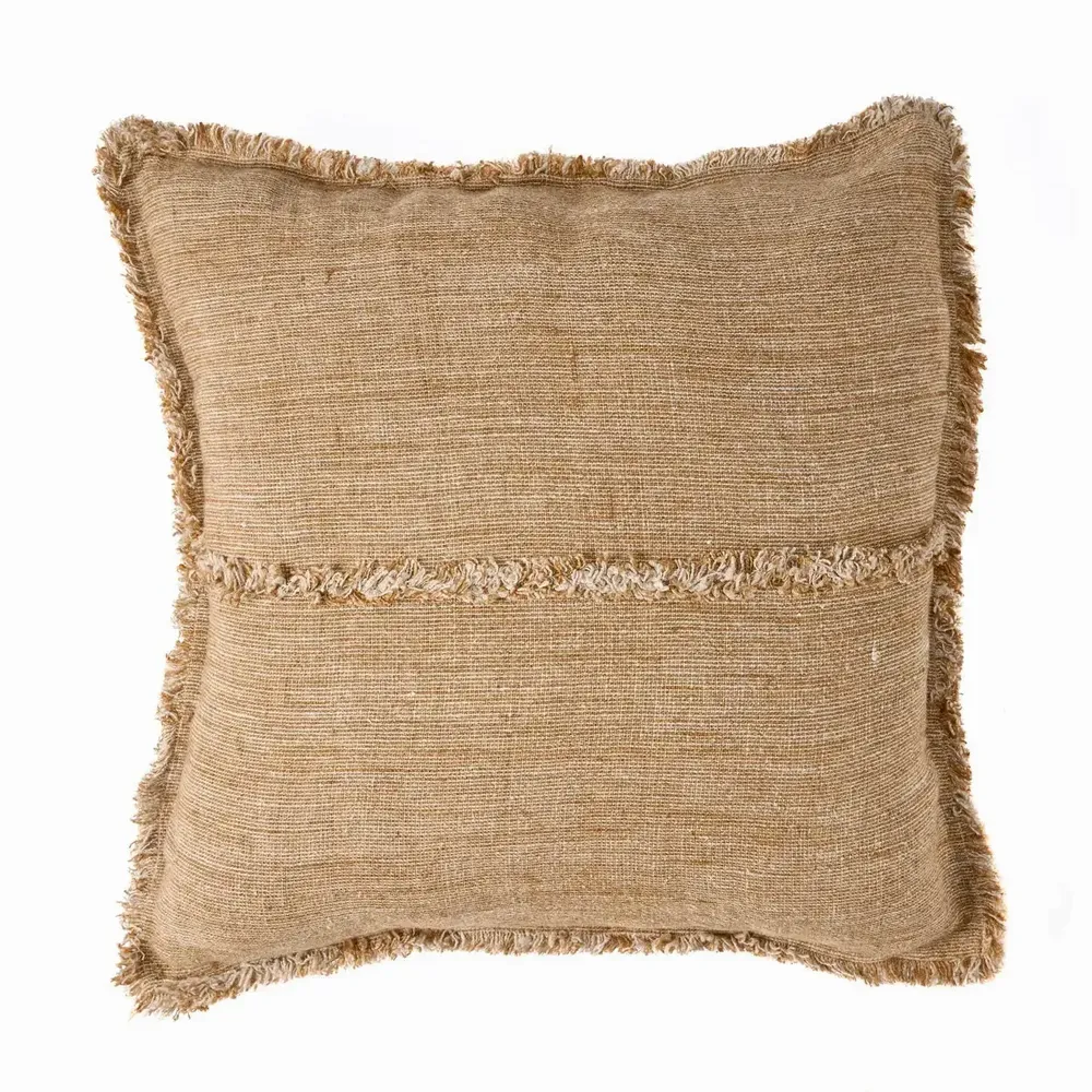 Fabric cushions - The Sahara Fringe Cushion Cover - Natural Brown - 50x50 - BAZAR BIZAR LIVING