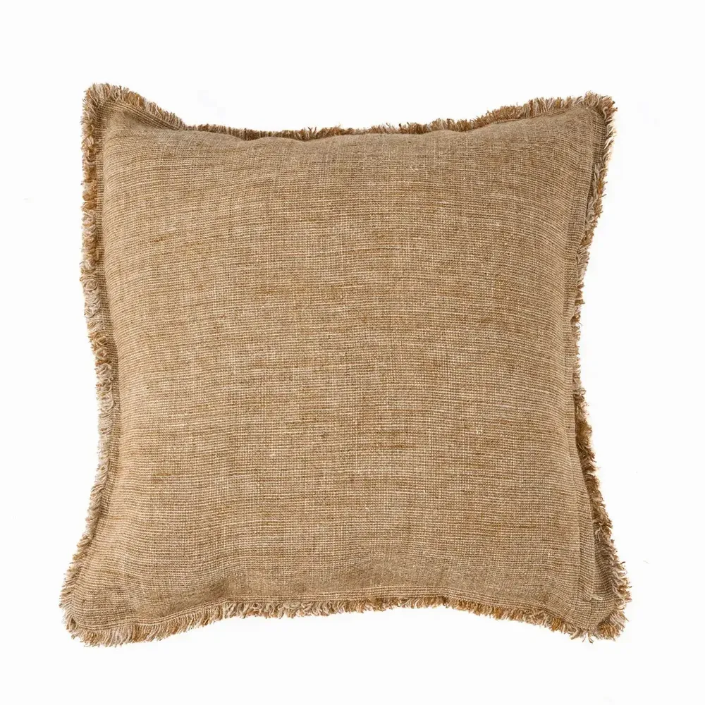 Fabric cushions - The Sahara Fringe Cushion Cover - Natural Brown - 50x50 - BAZAR BIZAR LIVING