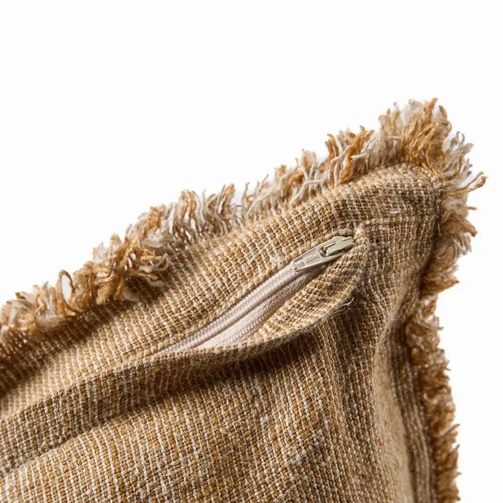 Fabric cushions - The Sahara Fringe Cushion Cover - Natural Brown - 50x50 - BAZAR BIZAR LIVING