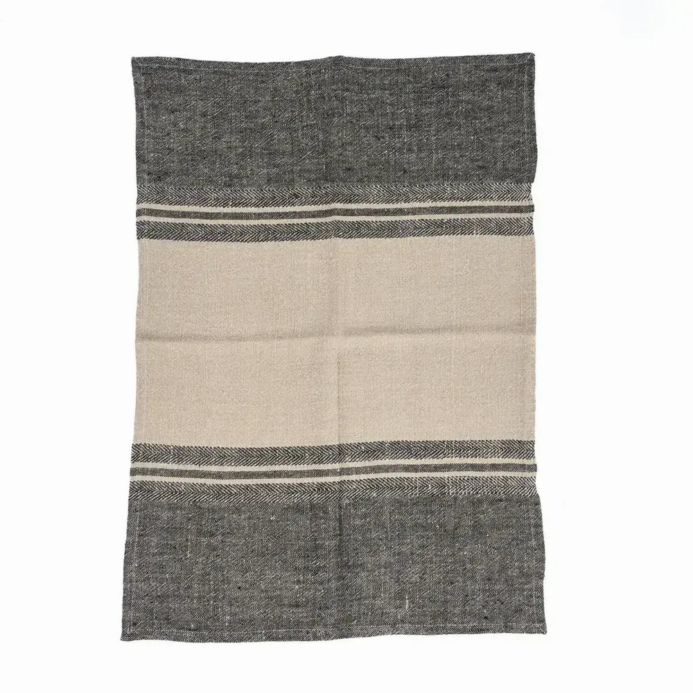 Torchons - Le Torchons Linen Dash - Noir Naturel - 50x70 - BAZAR BIZAR LIVING