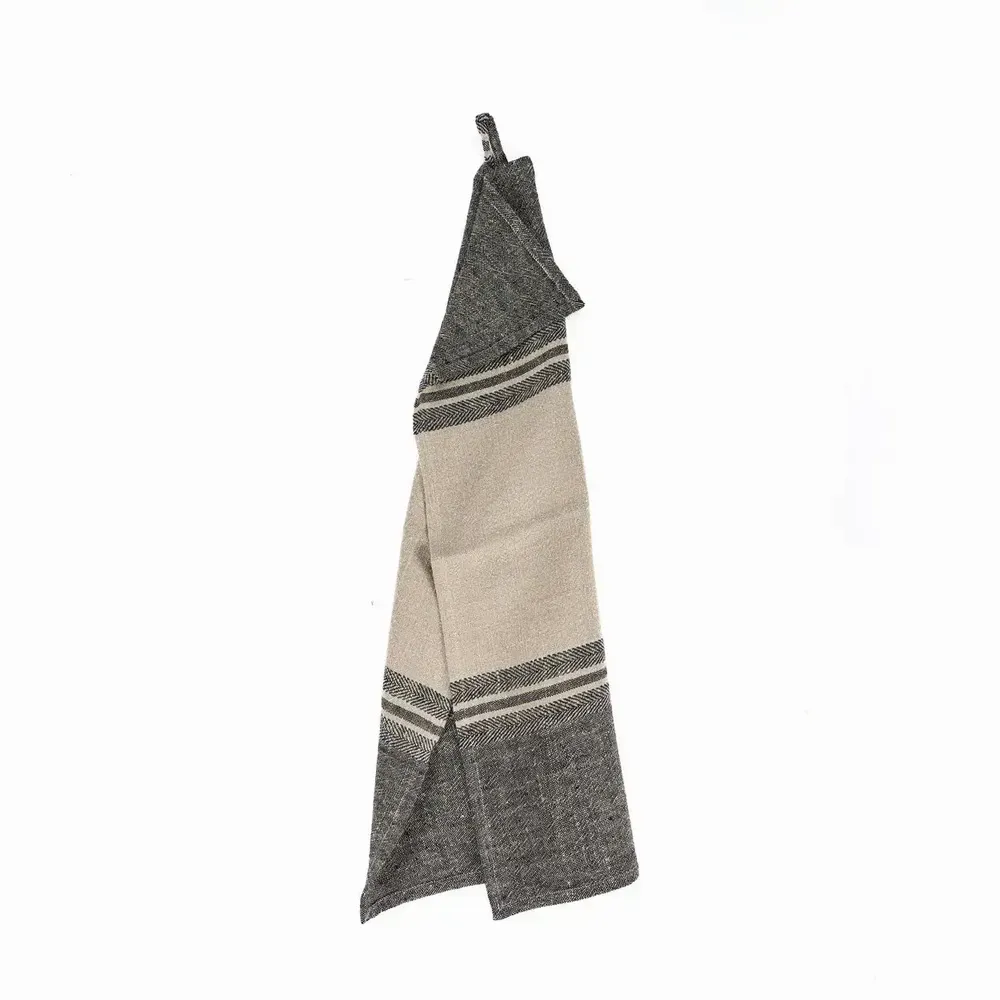 Torchons - Le Torchons Linen Dash - Noir Naturel - 50x70 - BAZAR BIZAR LIVING