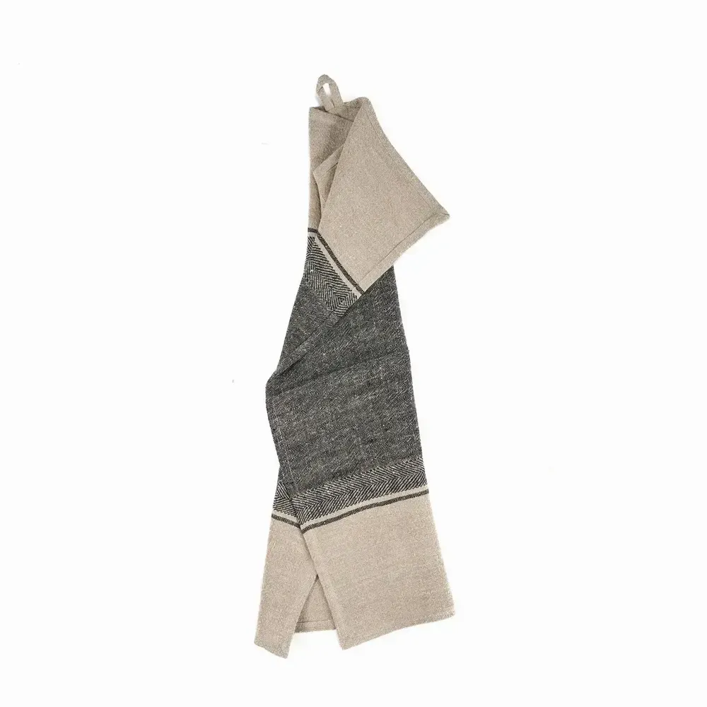 Torchons - Le Torchons Linen Moody - Noir Naturel - 50x70 - BAZAR BIZAR LIVING