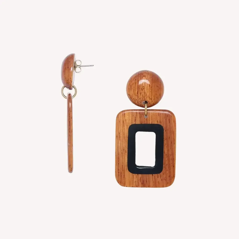 Jewelry - Post earrings with rectangle pendant - Cannelle - NATURE BIJOUX
