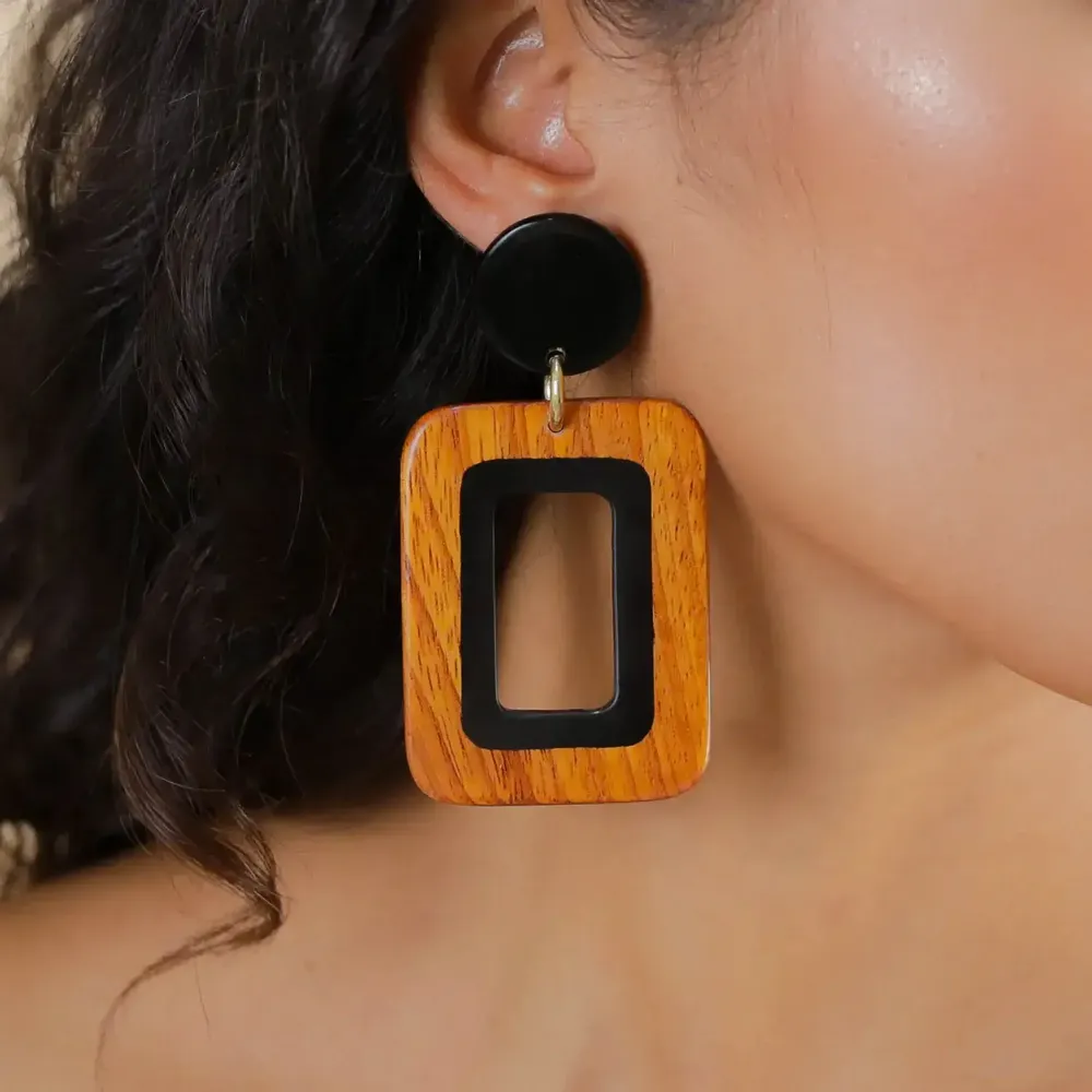 Jewelry - XL post earrings with rectangle pendant - Cannelle - NATURE BIJOUX