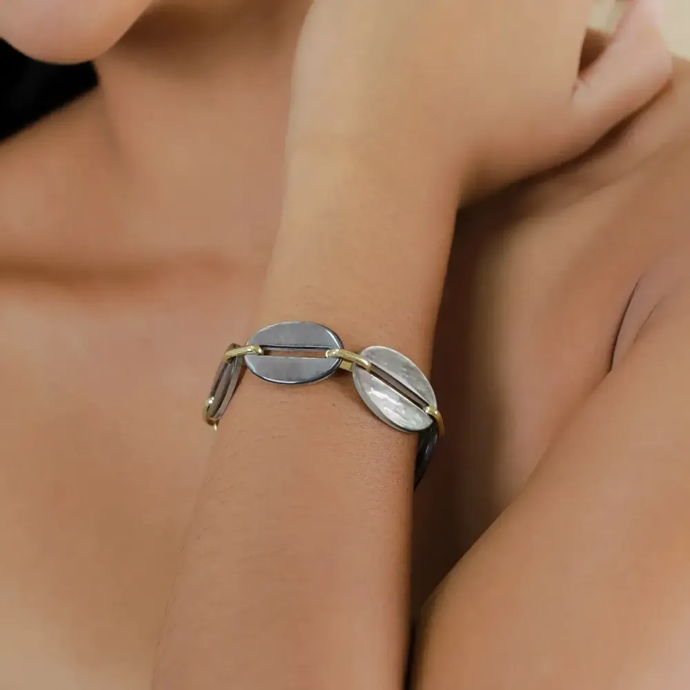 Jewelry - Adjustable bracelet with 5 black lip ring - Fluorite - NATURE BIJOUX