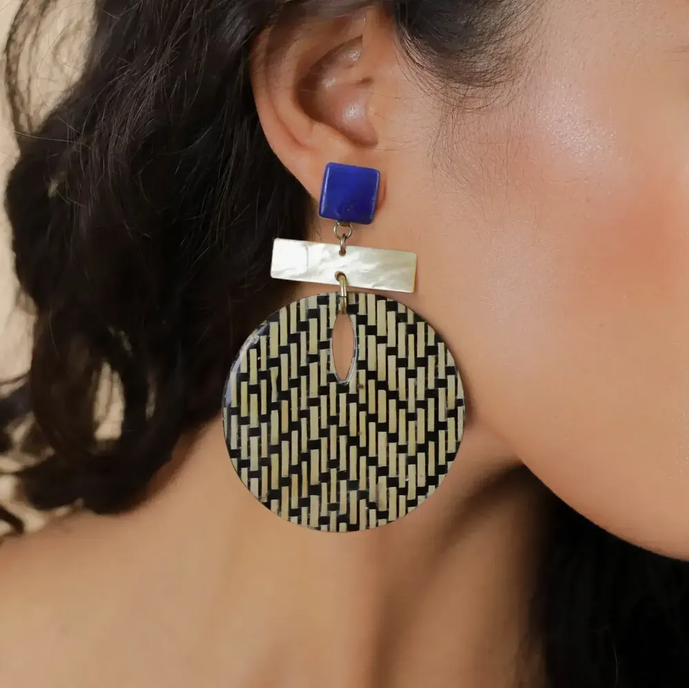 Bijoux - Boucles d'oreilles poussoir grand modèle - Madam Bogolan - NATURE BIJOUX