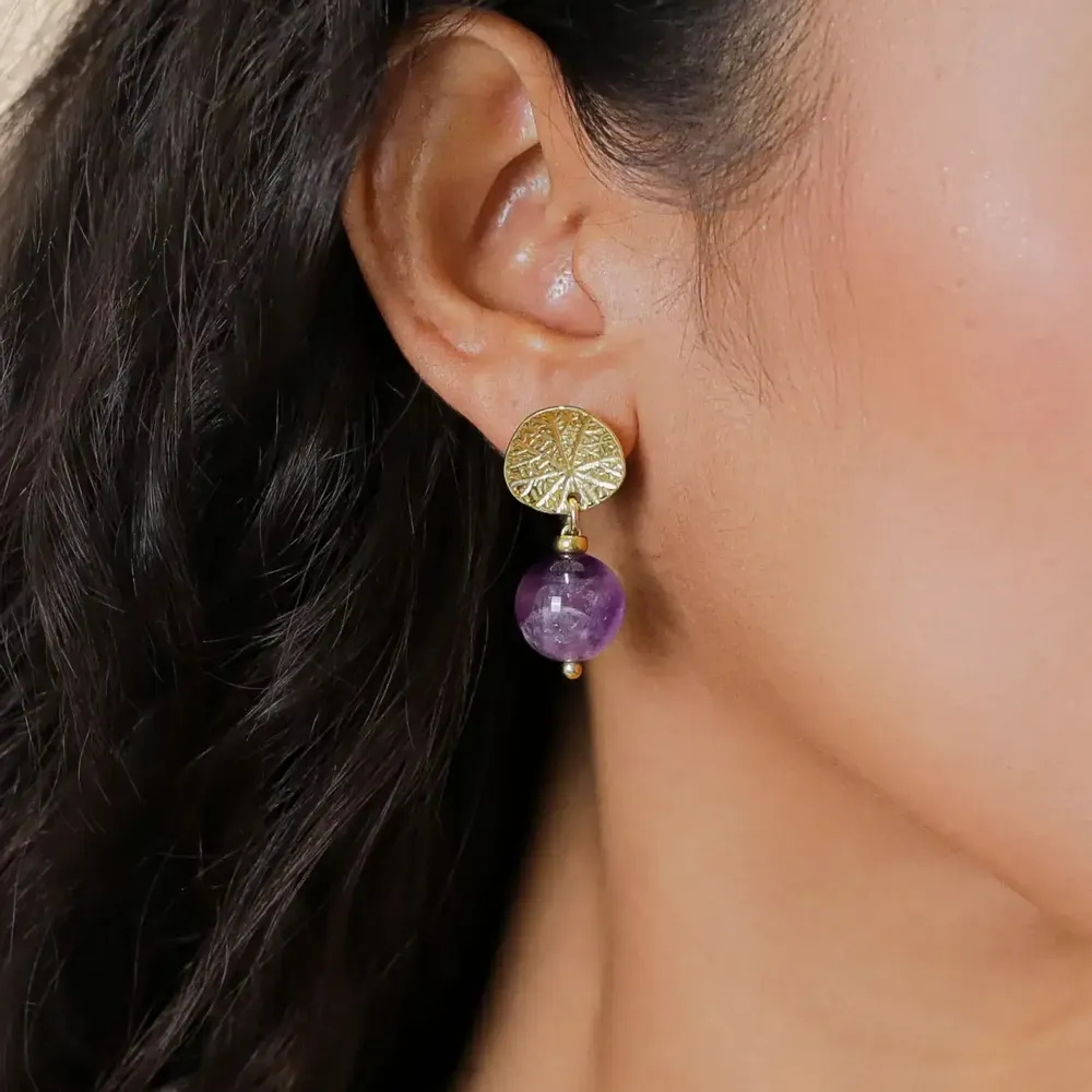 Bijoux - Boucles d'oreilles poussoir petit modèle améthyste - Minerama - NATURE BIJOUX