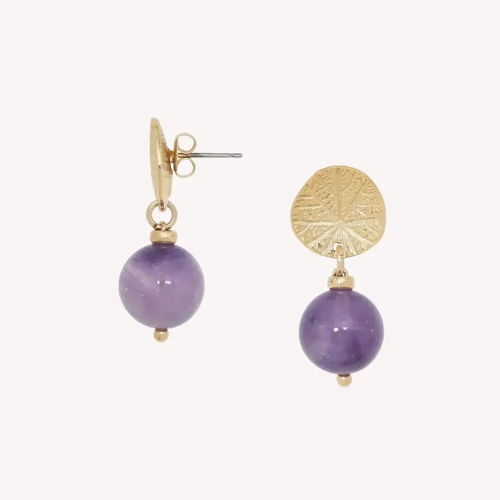 Bijoux - Boucles d'oreilles poussoir petit modèle améthyste - Minerama - NATURE BIJOUX