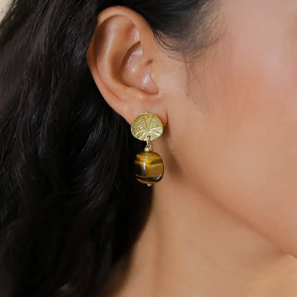 Bijoux - Boucles d'oreilles poussoir oeil de tigre - Minerama - NATURE BIJOUX