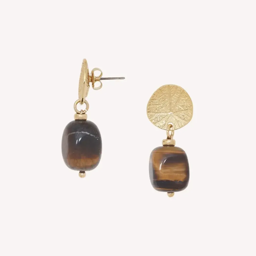 Bijoux - Boucles d'oreilles poussoir oeil de tigre - Minerama - NATURE BIJOUX