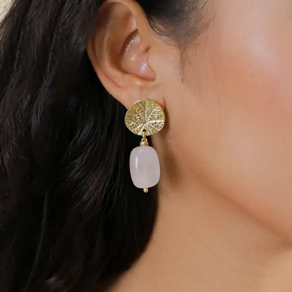 Bijoux - Boucles d'oreilles poussoir quartz rose - Minerama - NATURE BIJOUX