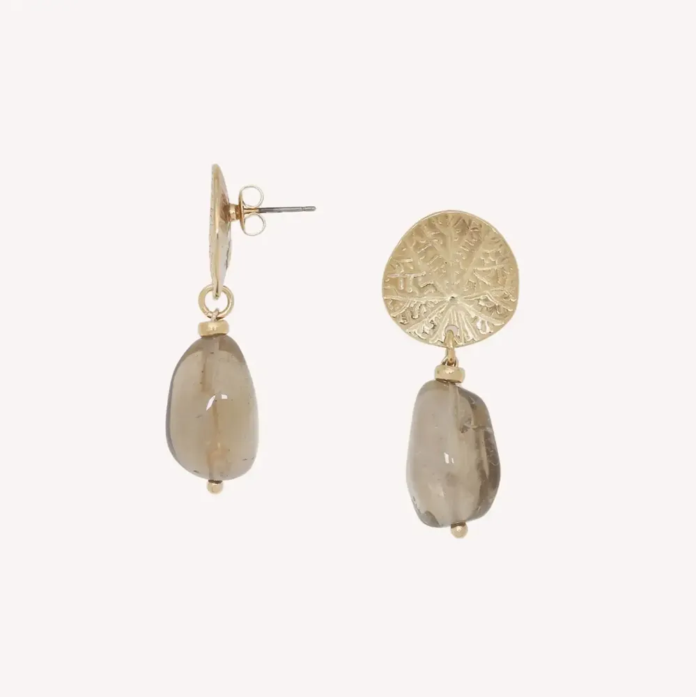 Bijoux - Boucles d'oreilles poussoir quartz fumé - Minerama - NATURE BIJOUX