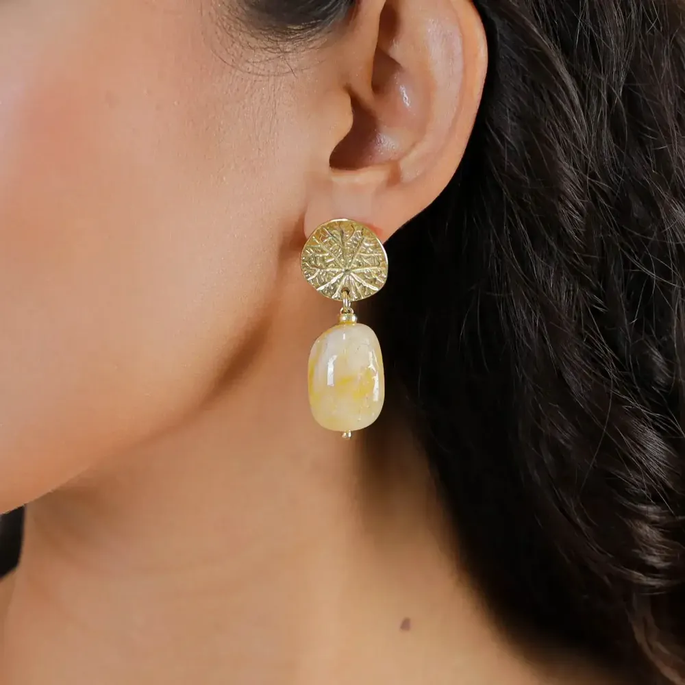 Bijoux - Boucles d'oreilles poussoir citrine - Minerama - NATURE BIJOUX