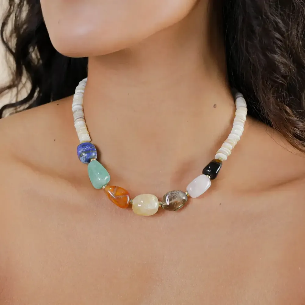 Bijoux - Collier court 7 pierres - Minerama - NATURE BIJOUX