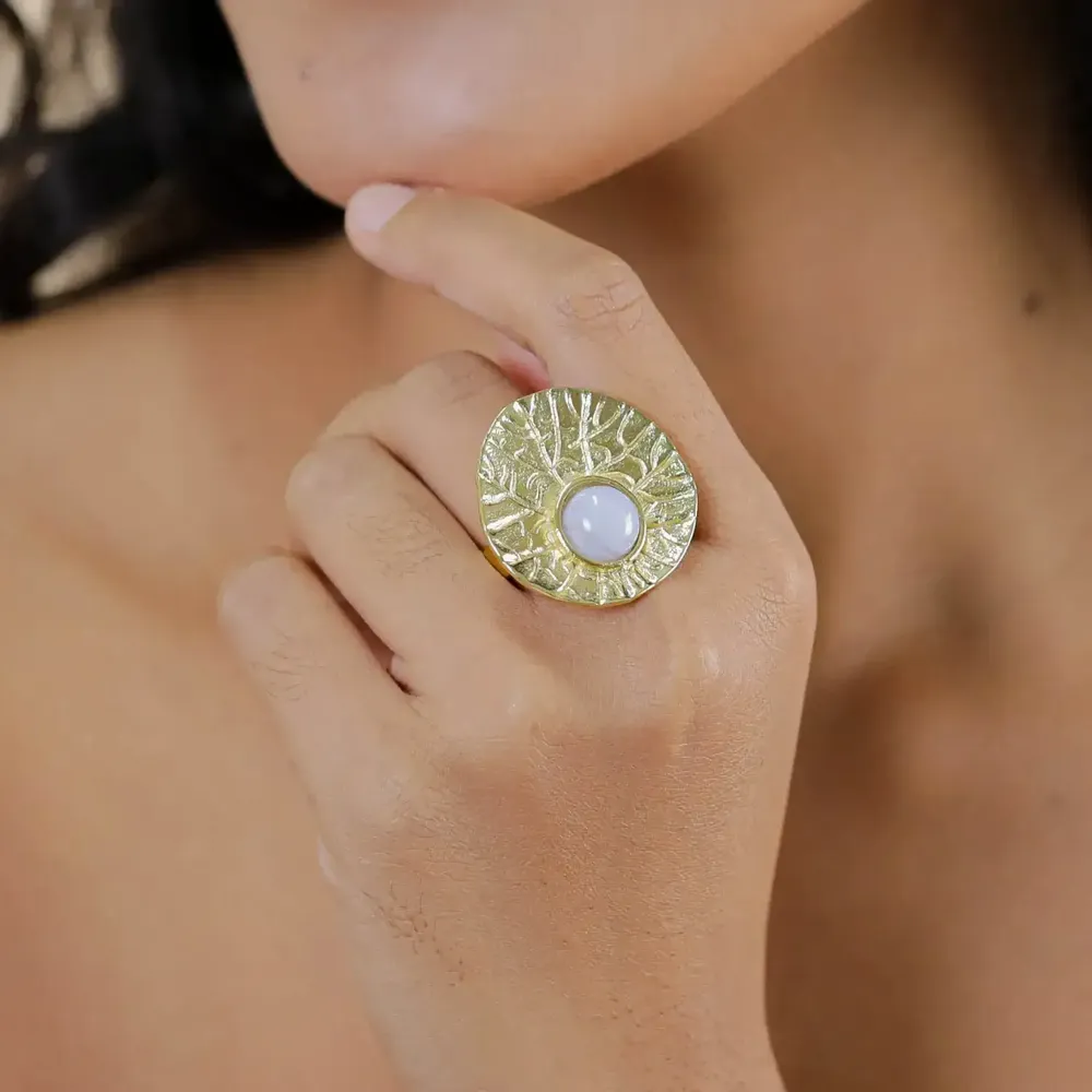 Bijoux - Bague ajustable calcédoine bleue - Minerama - NATURE BIJOUX