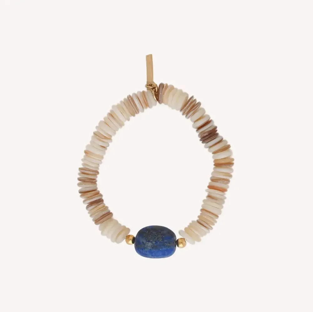 Bijoux - Bracelet extensible coquillage et lapis lazuli - Minerama - NATURE BIJOUX