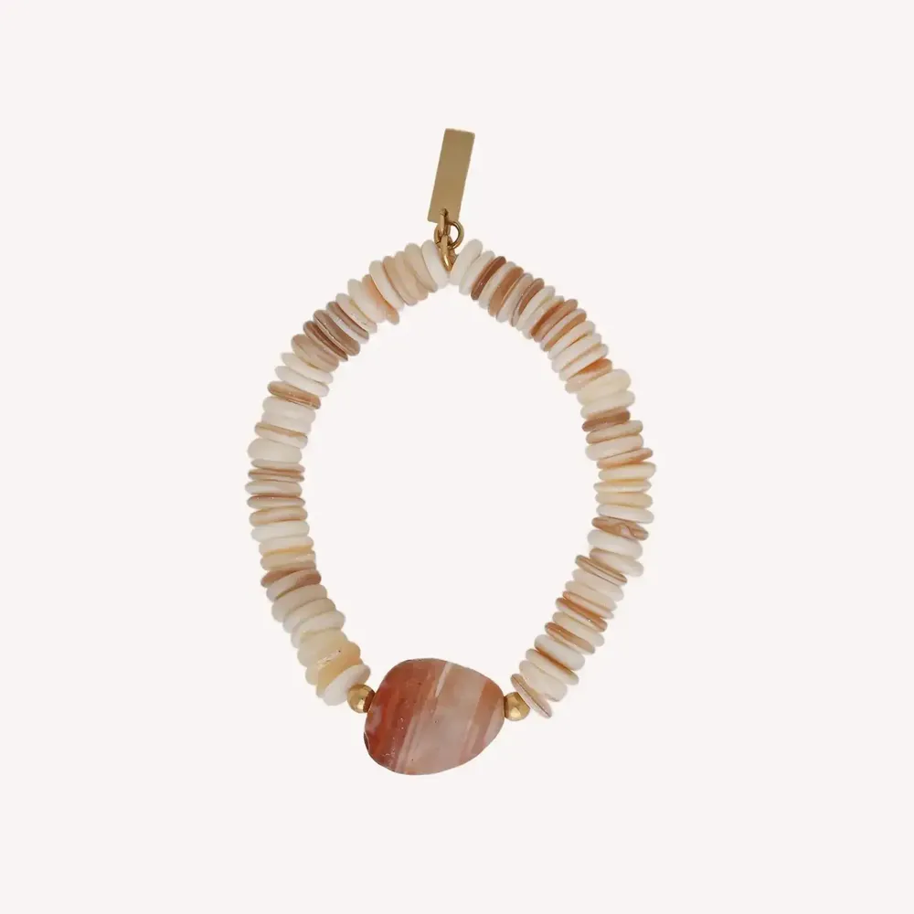 Bijoux - Bracelet extensible agate rouge et coquillage - Minerama - NATURE BIJOUX