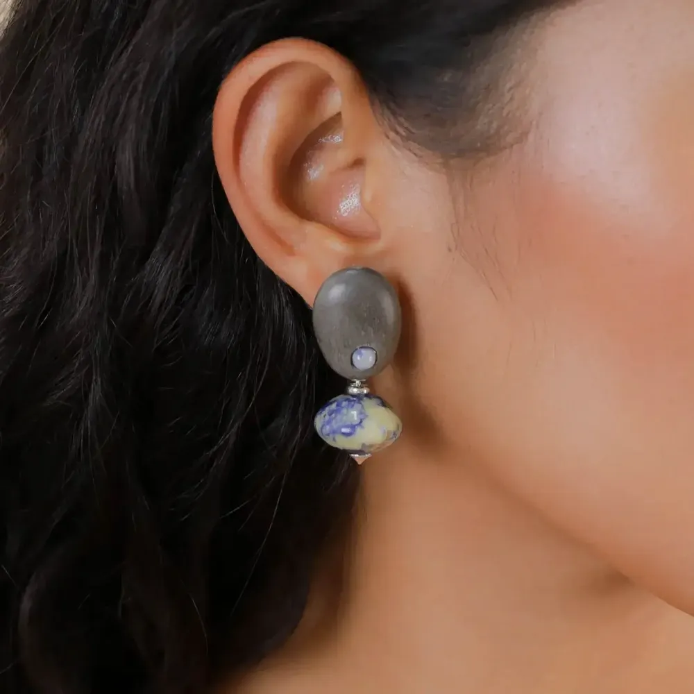 Jewelry - Post earrings with oval ebony top - Skala - NATURE BIJOUX