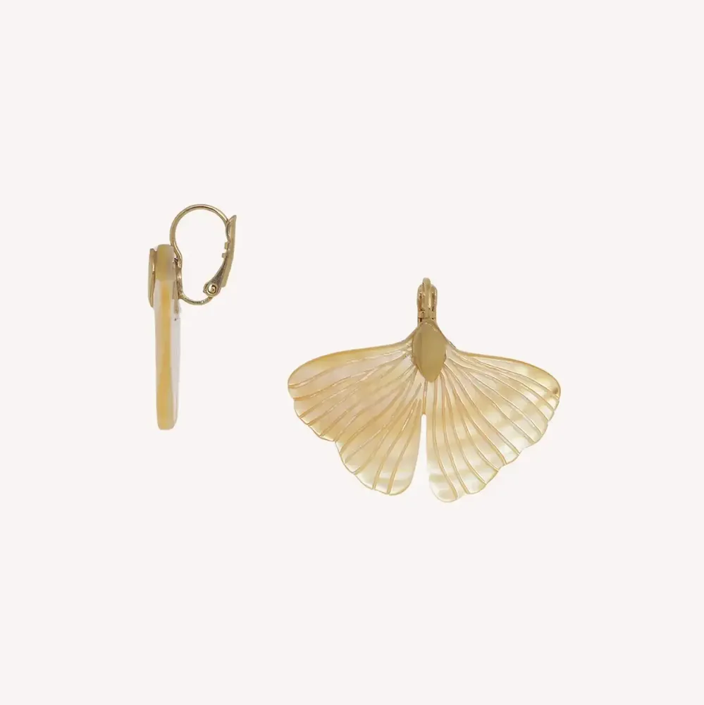 Jewelry - Ginkgo french hook earrings golden MOP - Son Jardin - NATURE BIJOUX