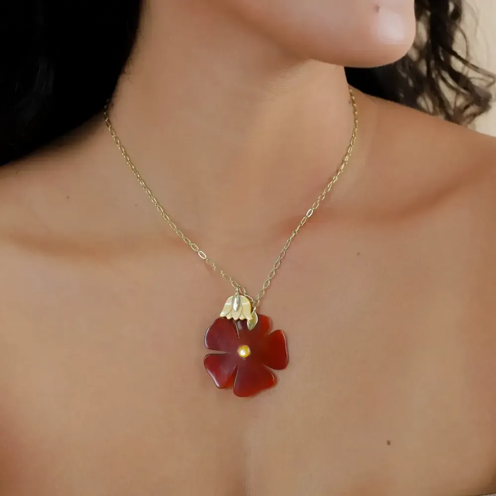 Jewelry - Red flower pendant necklace - Son Jardin - NATURE BIJOUX