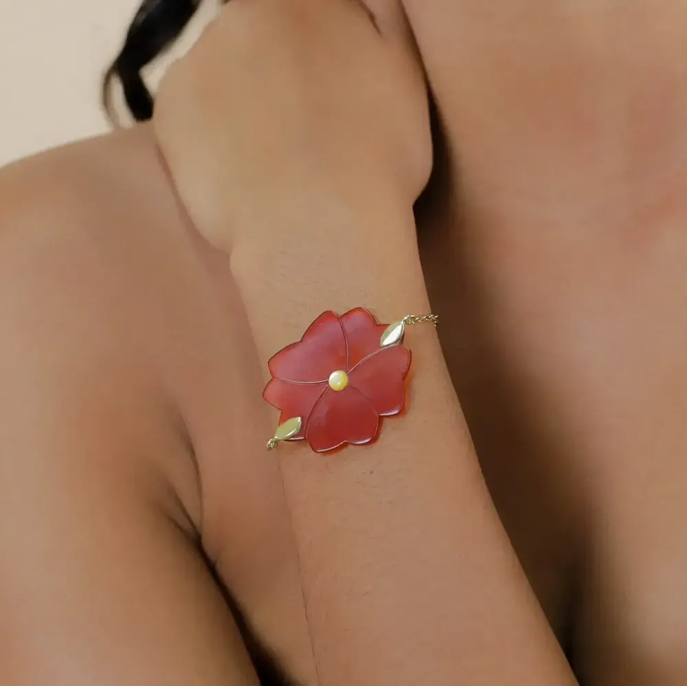 Jewelry - Adjustable red flower bracelet - Son Jardin - NATURE BIJOUX
