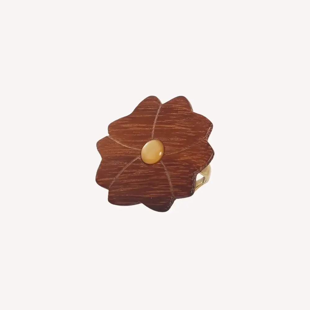 Jewelry - Adjustable wood & MOP flower ring - Son Jardin - NATURE BIJOUX