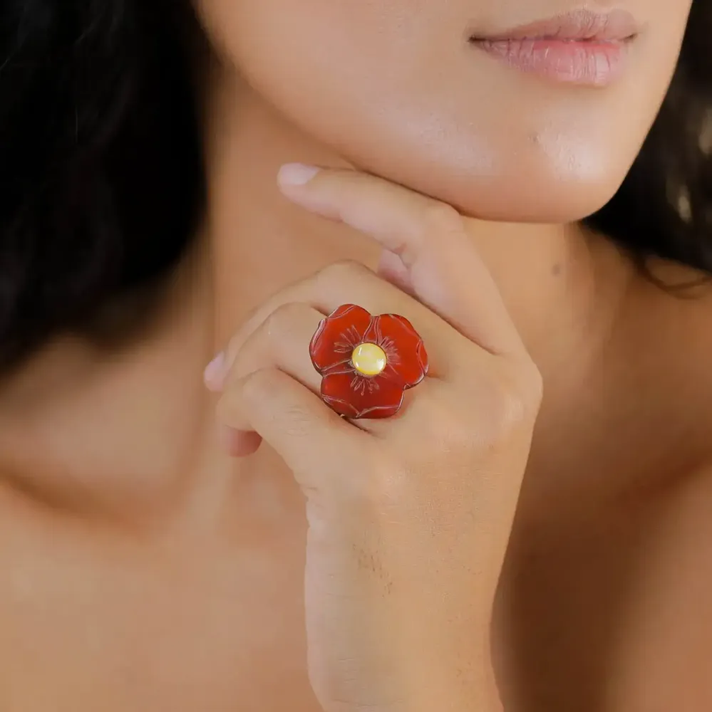 Jewelry - Adjustable small red flower ring - Son Jardin - NATURE BIJOUX