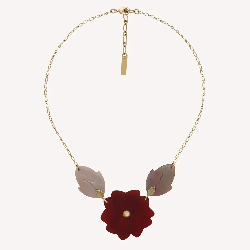 Jewelry - 3 elements necklace with red flower & brownlip leaves - Son Jardin - NATURE BIJOUX