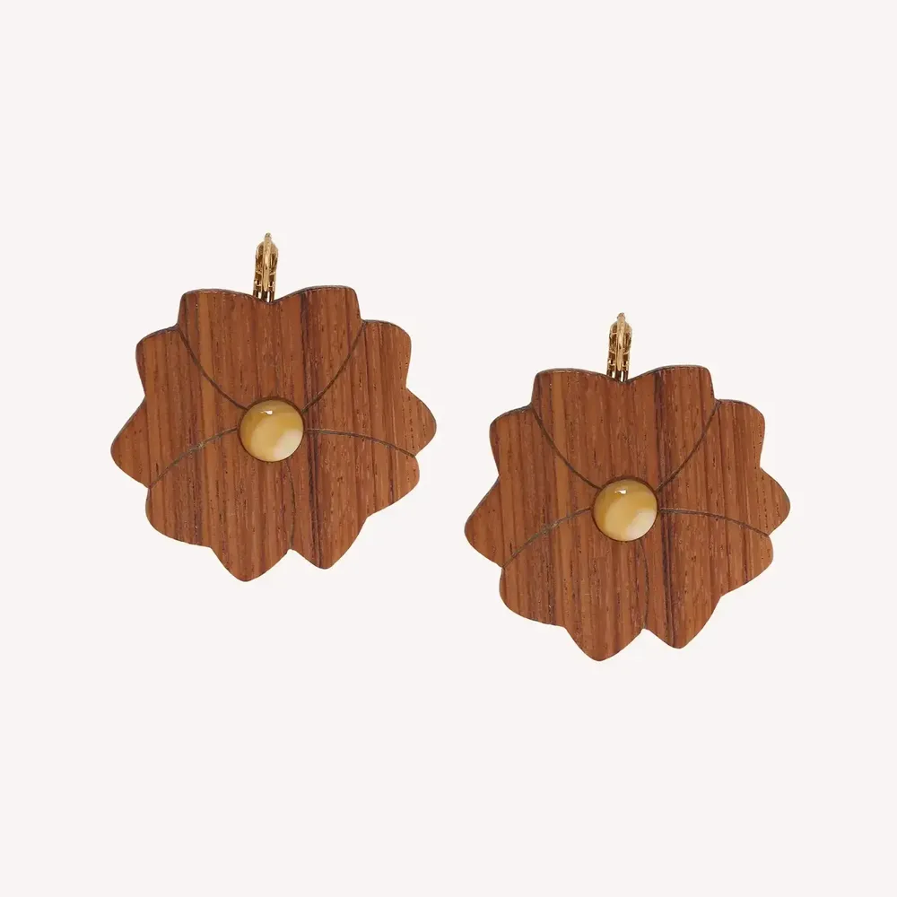Jewelry - Wood flower french hook earrings - Son Jardin - NATURE BIJOUX