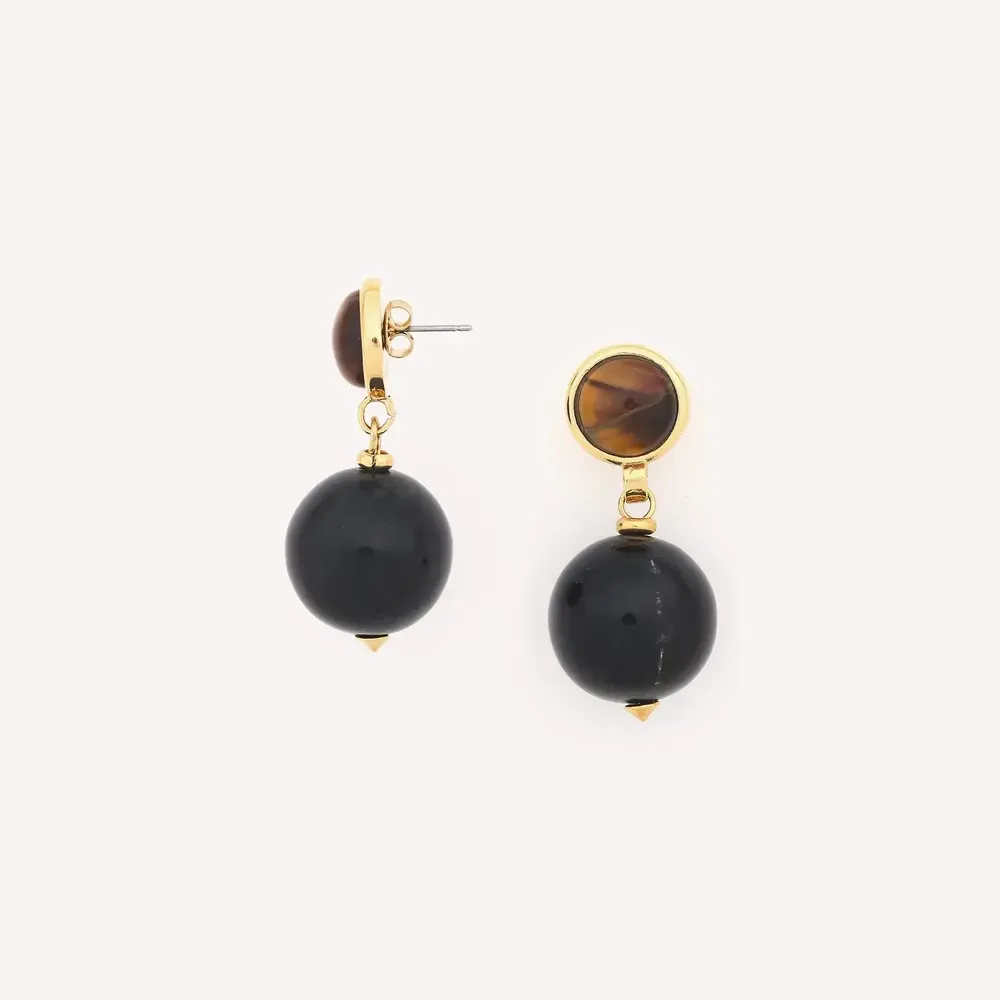 Jewelry - Post earrings with black horn dangle - Zebra - NATURE BIJOUX