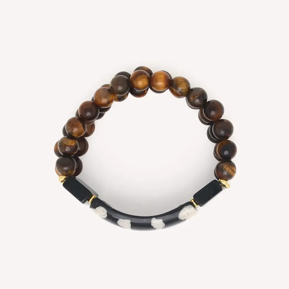 Jewelry - Half stretch bracelet with 3 tiger eyes rows - Zebra - NATURE BIJOUX