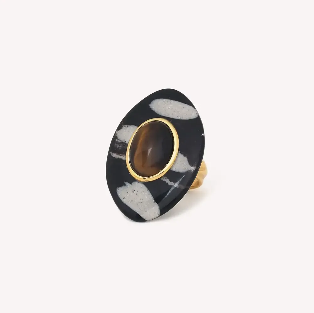 Jewelry - Oval black horn adjustable ring - Zebra - NATURE BIJOUX