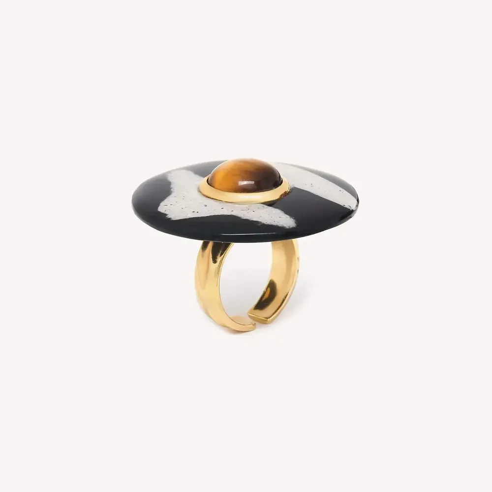 Jewelry - Round black horn adjustable ring - Zebra - NATURE BIJOUX