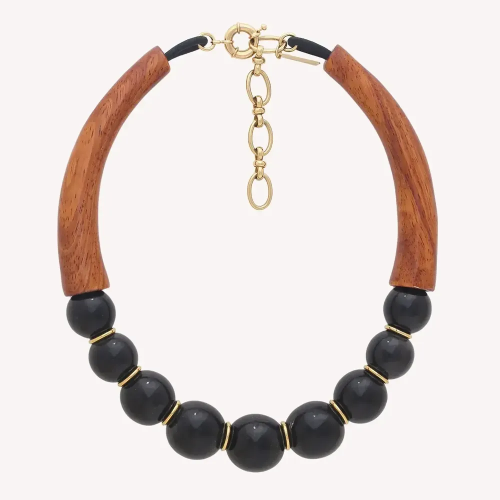 Jewelry - Bayong wood & black horn short necklace - Cannelle - NATURE BIJOUX