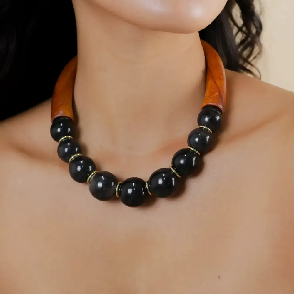 Jewelry - Bayong wood & black horn short necklace - Cannelle - NATURE BIJOUX