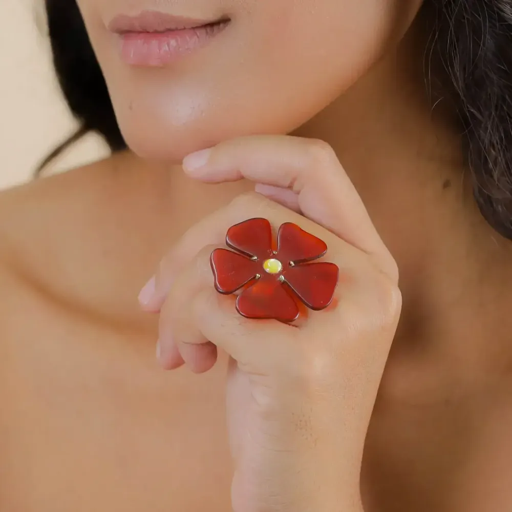 Jewelry - Adjustable XL red ring - Son Jardin - NATURE BIJOUX