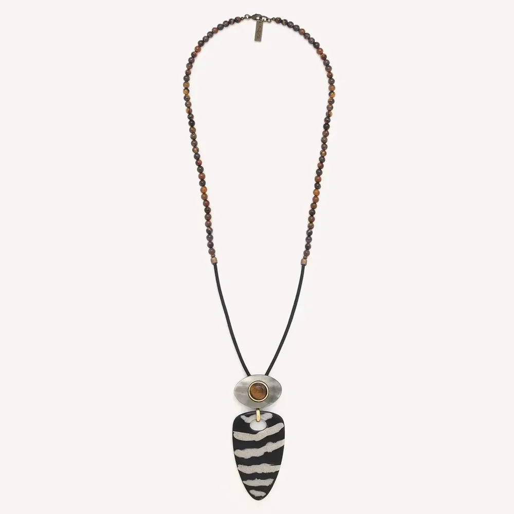 Jewelry - Long necklace with black horn pendant - Zebra - NATURE BIJOUX