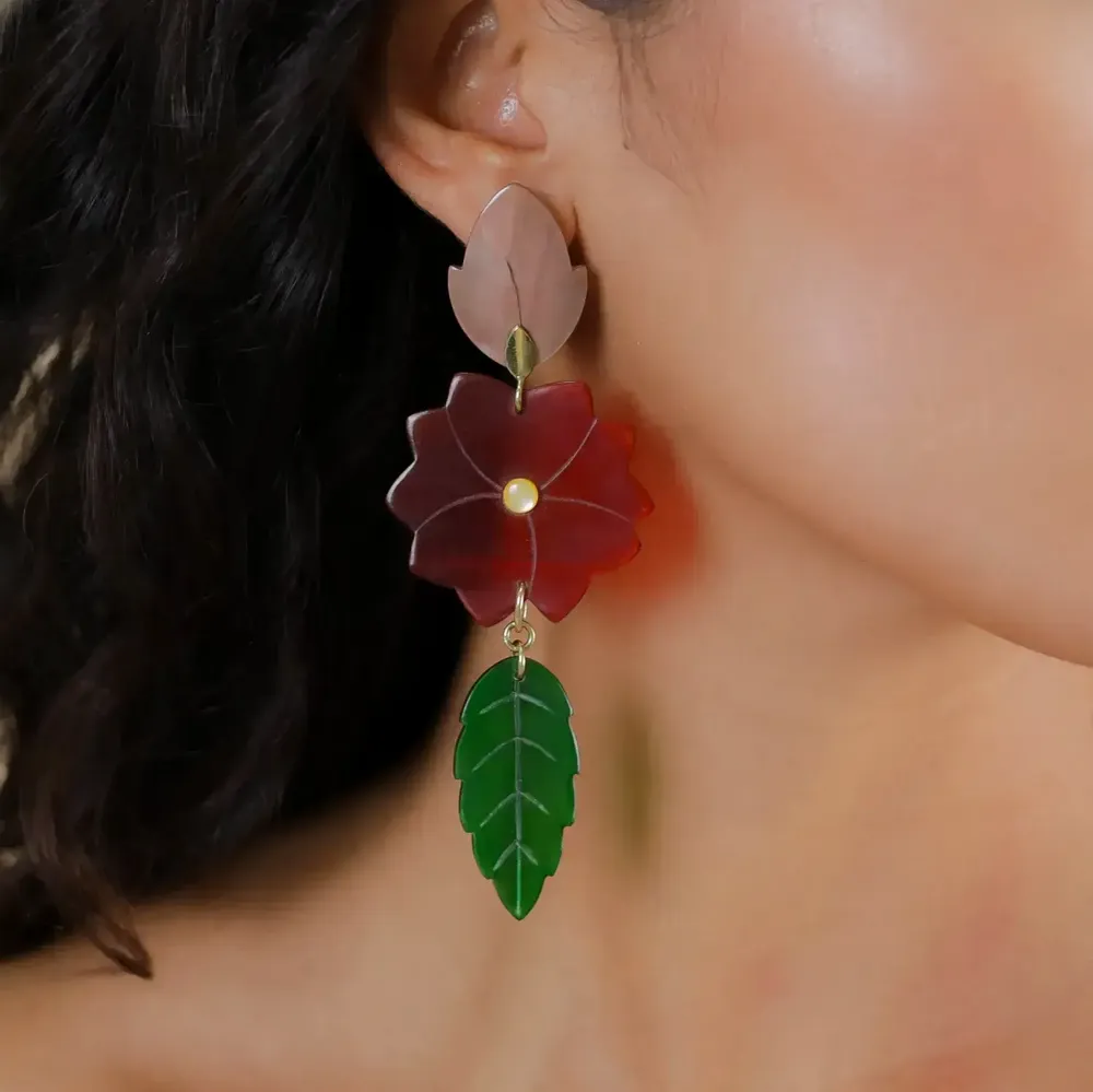 Bijoux - Boucles d'oreilles poussoir 3 éléments grand modèle - Son Jardin - NATURE BIJOUX