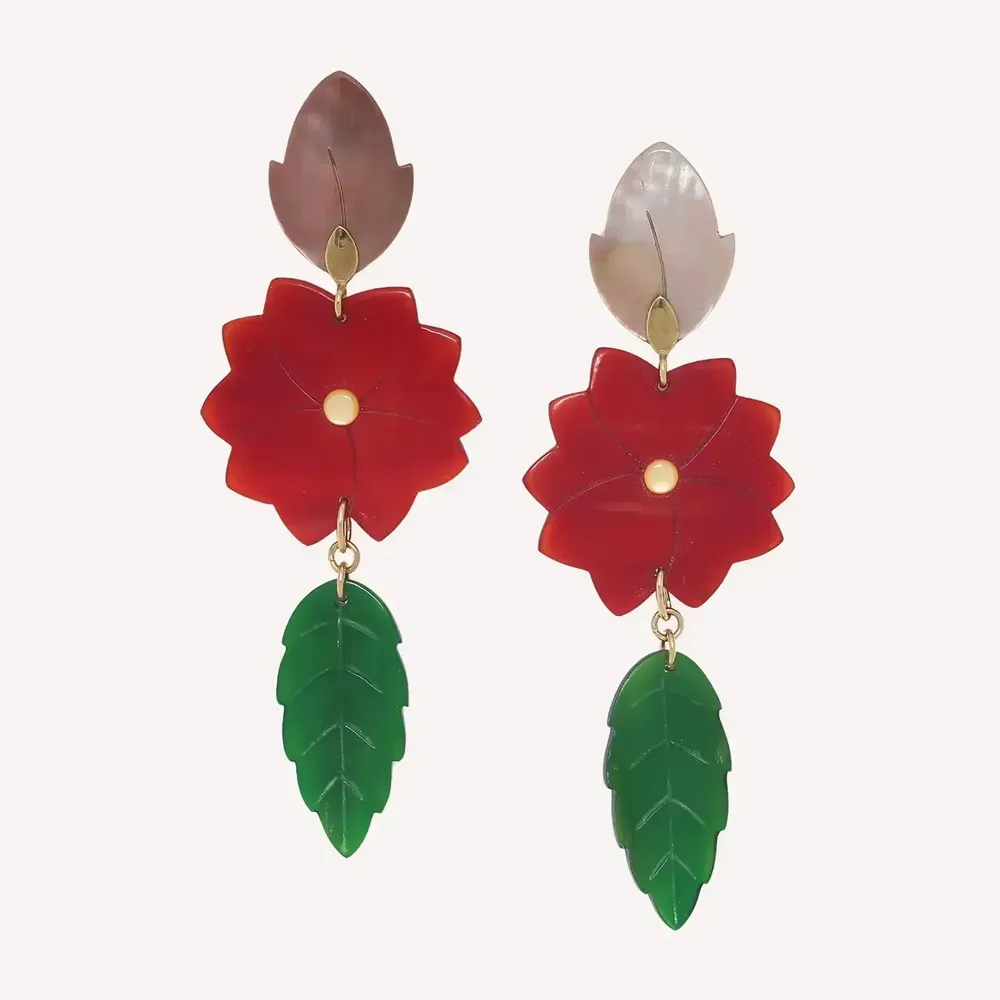 Bijoux - Boucles d'oreilles poussoir 3 éléments grand modèle - Son Jardin - NATURE BIJOUX
