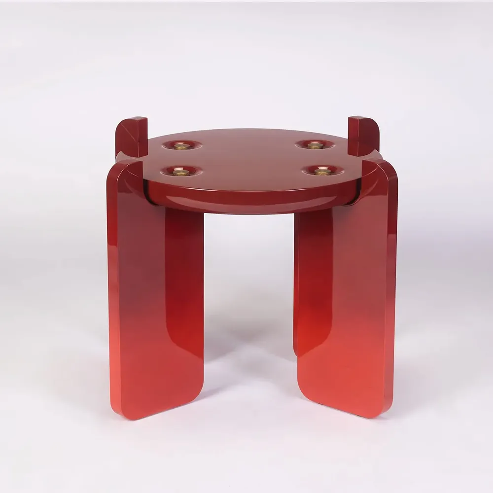 Other tables - Ipanema Side Table in Red Lacquered Wood and Brass Details - DUISTT