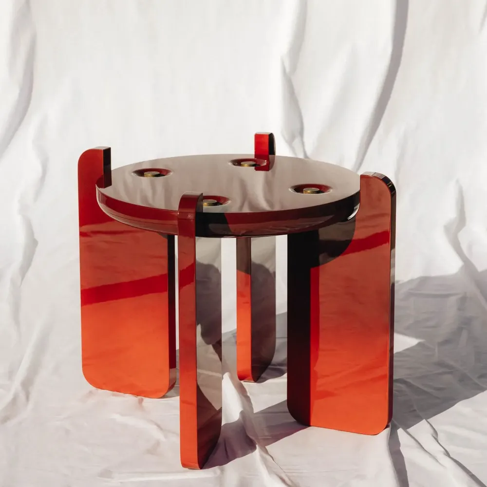 Other tables - Ipanema Side Table in Red Lacquered Wood and Brass Details - DUISTT