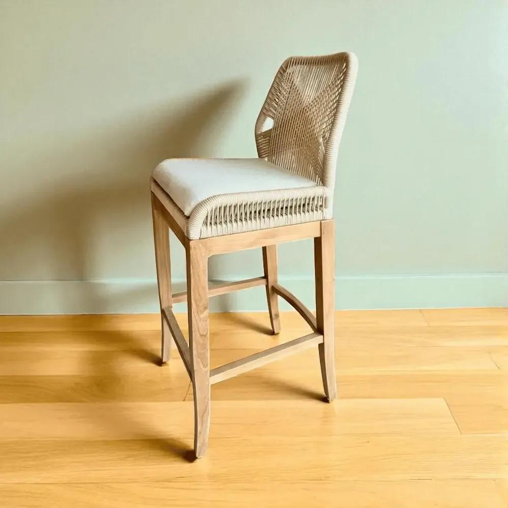 Cuisines de jardin - Fauteuil de bar en teck et corde olefin "Lisa" (H65/105 cm) - BALINAISA