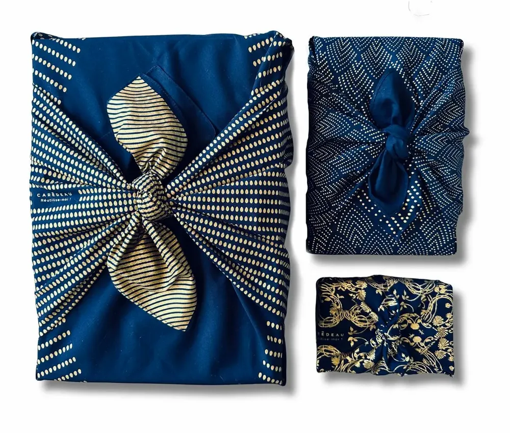 Gifts - Reusable Gift Wrap  3pcs-in-1 Family Pack Recycled Cotton 7 options - CARÉDEAU PAPIER CADEAU RÉUTILISABLE