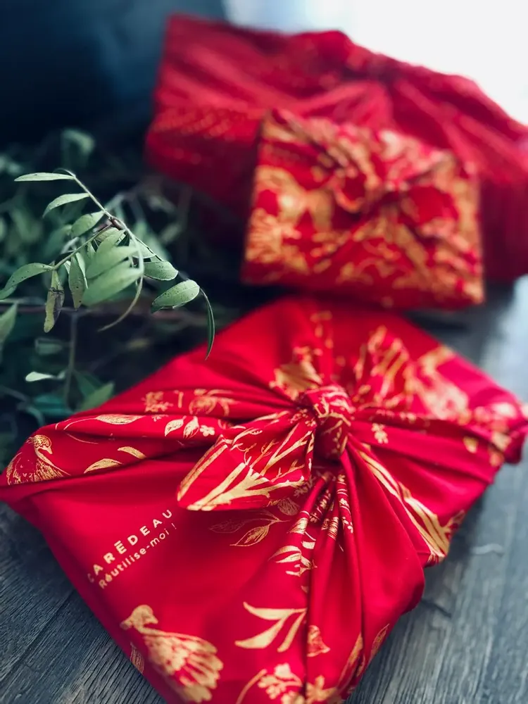 Gifts - Reusable Gift Wrap  3pcs-in-1 Family Pack Recycled Cotton 7 options - CARÉDEAU PAPIER CADEAU RÉUTILISABLE