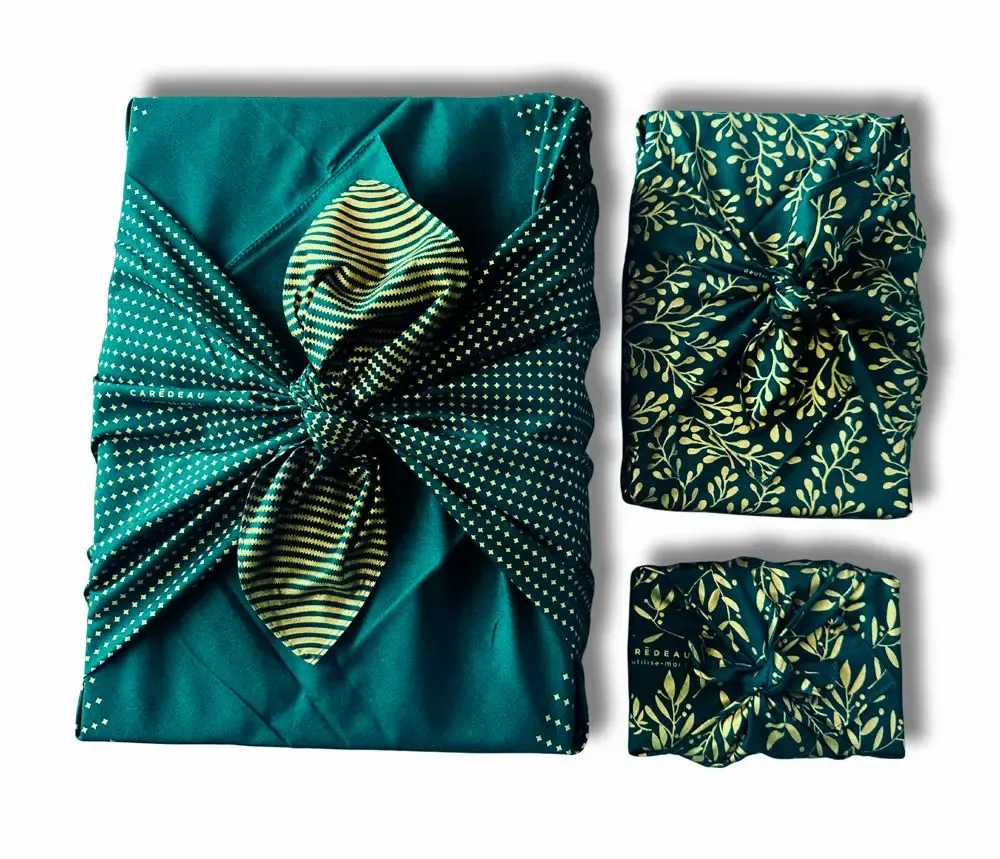 Gifts - Reusable Gift Wrap  3pcs-in-1 Family Pack Recycled Cotton 7 options - CARÉDEAU PAPIER CADEAU RÉUTILISABLE