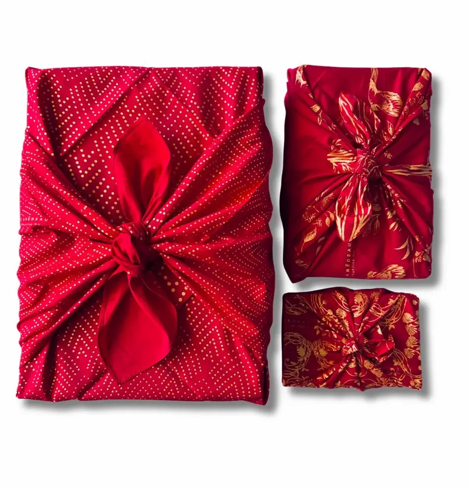 Gifts - Reusable Gift Wrap  3pcs-in-1 Family Pack Recycled Cotton 7 options - CARÉDEAU PAPIER CADEAU RÉUTILISABLE