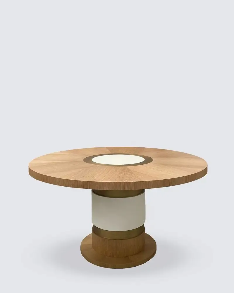 Dining Tables - Lune Table in Gold Limed Oak, Brass and Leather - DUISTT