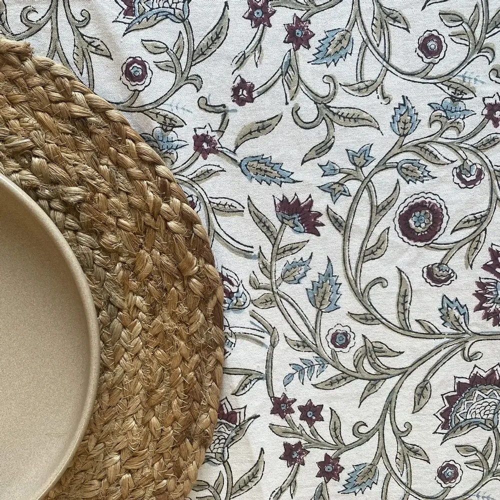 Linge de table textile - Nappes coton imprimées au tampon de bois - MAISON LILO