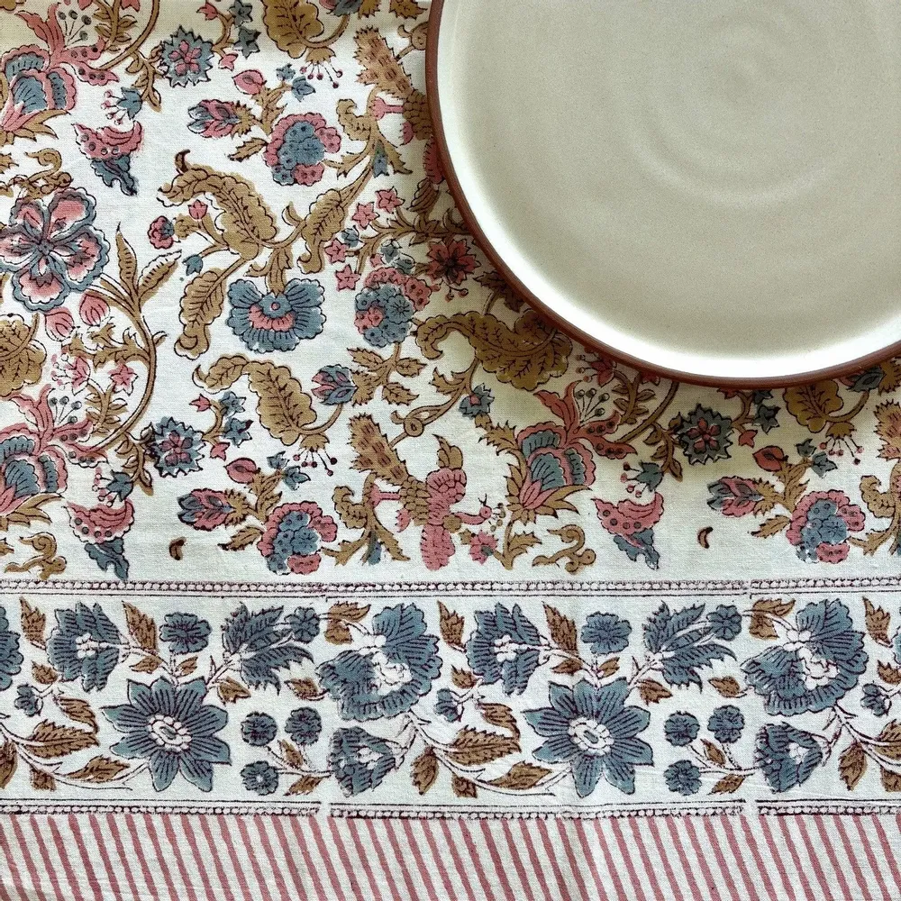 Linge de table textile - Nappes coton imprimées au tampon de bois - MAISON LILO